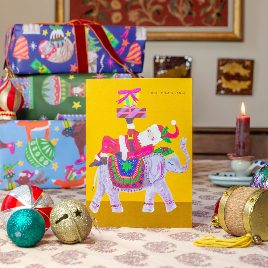 'Santa and Elephant' Christmas Greetings Card