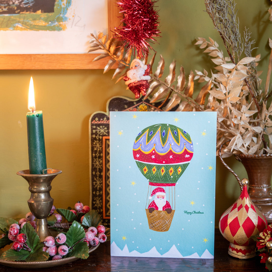 Santa Hot Air Ballon Christmas Card