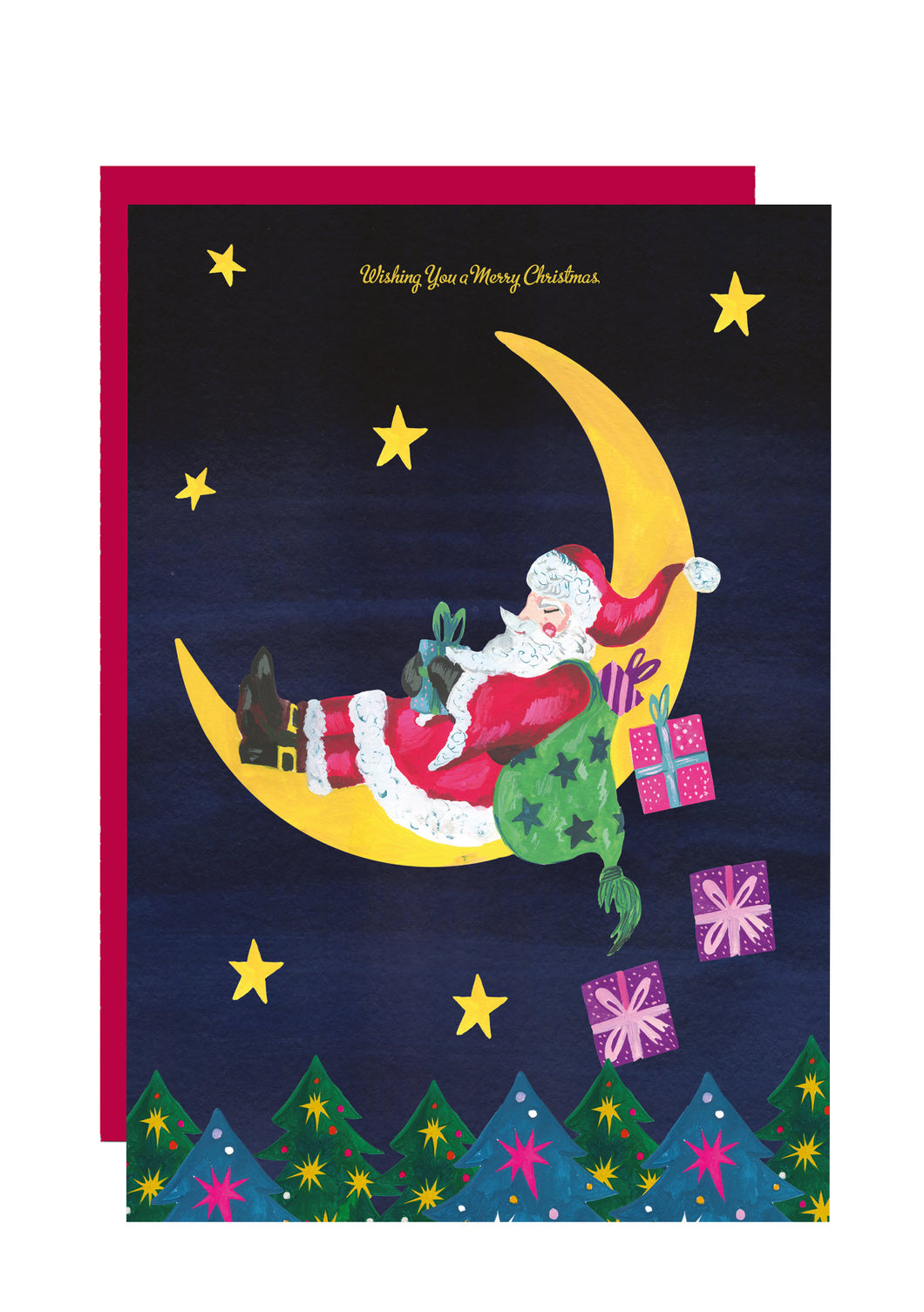 Santa on Moon Christmas Card