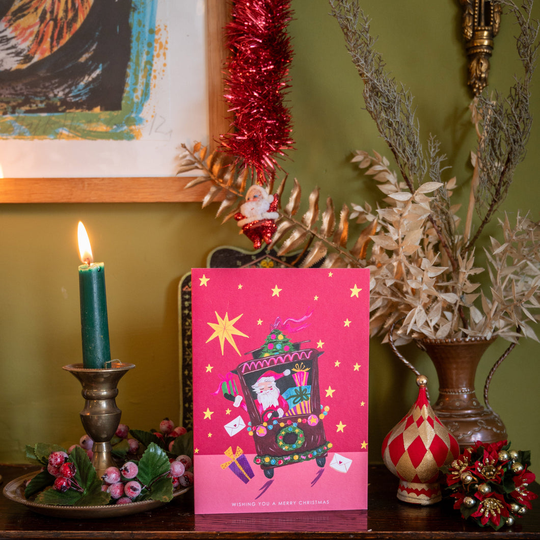 Santa in Truck Christmas Card