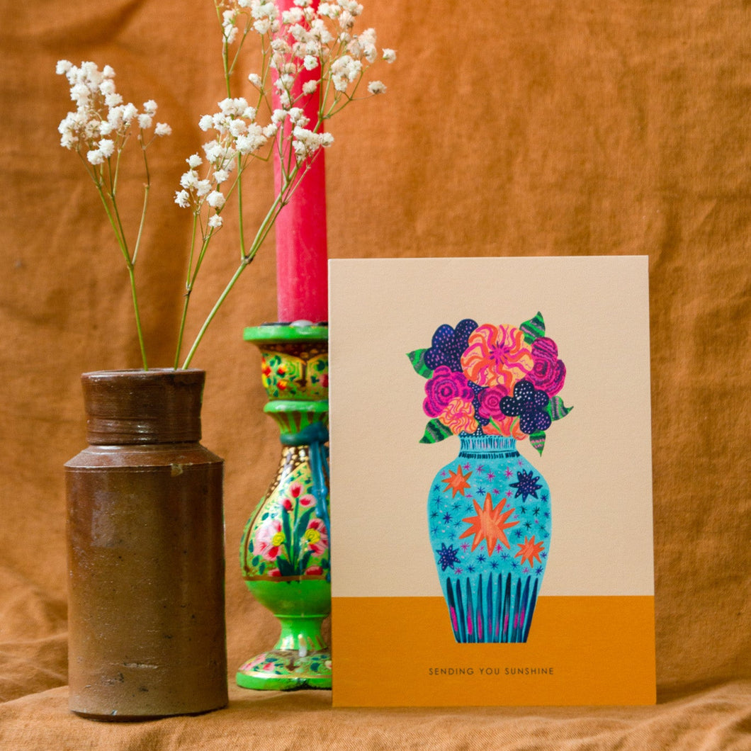 Flower Sunshine Vase Greetings Card