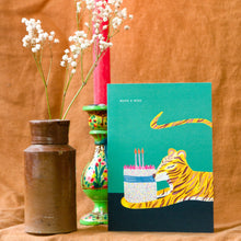 Load image into Gallery viewer, Tiger with Cake Birthday Greetings Card
