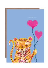 Load image into Gallery viewer, Tiger with heart balloons Greetings Card
