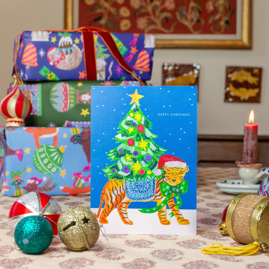 'Tiger in the Snow' Christmas Greetings Card 