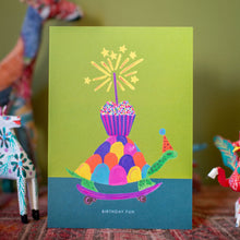 Load image into Gallery viewer, Party Tortoise on Skateboard Birthday Greetings Card
