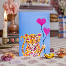 Load image into Gallery viewer, Valenttine's Day Card with a tiger and heart balloons design
