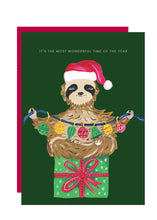 Load image into Gallery viewer, Festive Sloth Christmas Greetings Card 
