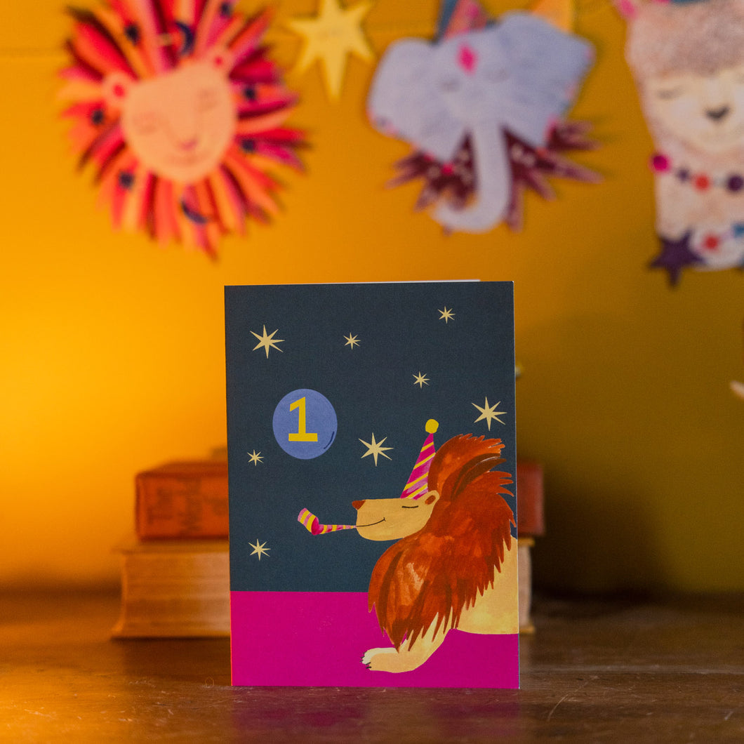 Age 1  Party Lion Children's Birthday Greetings Card