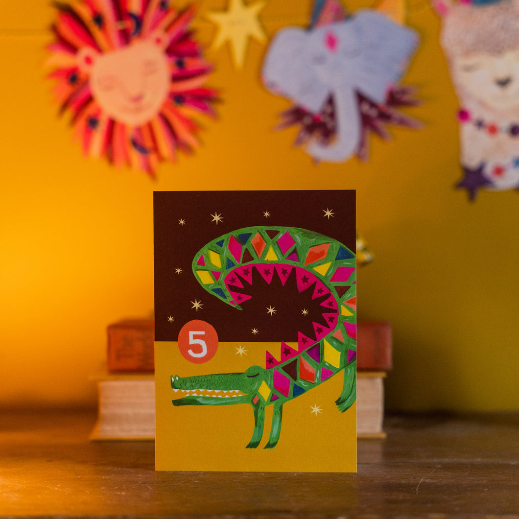 Age 5 Party Croco Children's Birthday Greetings Card