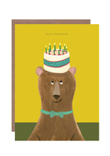 Load image into Gallery viewer, Bear Cake Hat birthday card
