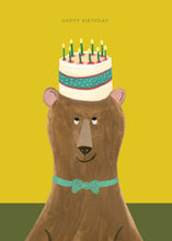 Load image into Gallery viewer, Bear Cake Hat birthday card
