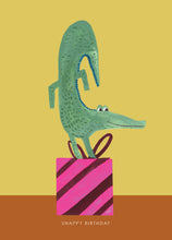 Load image into Gallery viewer, Dancing Croc On Present Birthday Greetings Card
