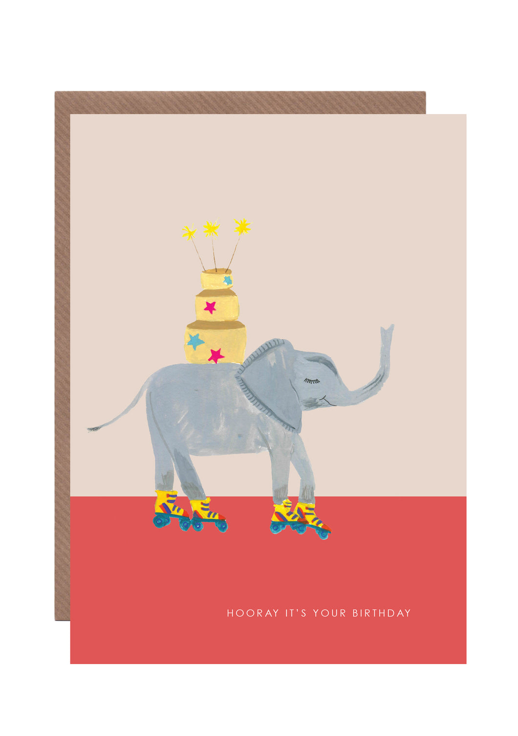 Elephant On Roller Skates  Birthday Greetings Card