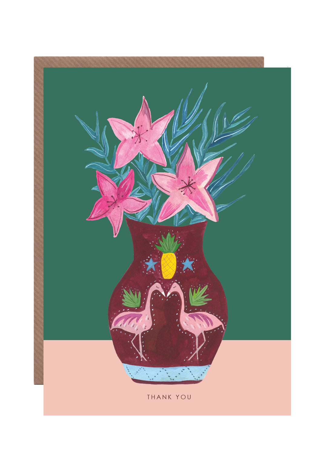Flamingo Plant Pot Thank you Greetings Card