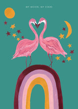Load image into Gallery viewer, Flamingo My Moon and Stars Greetings Card
