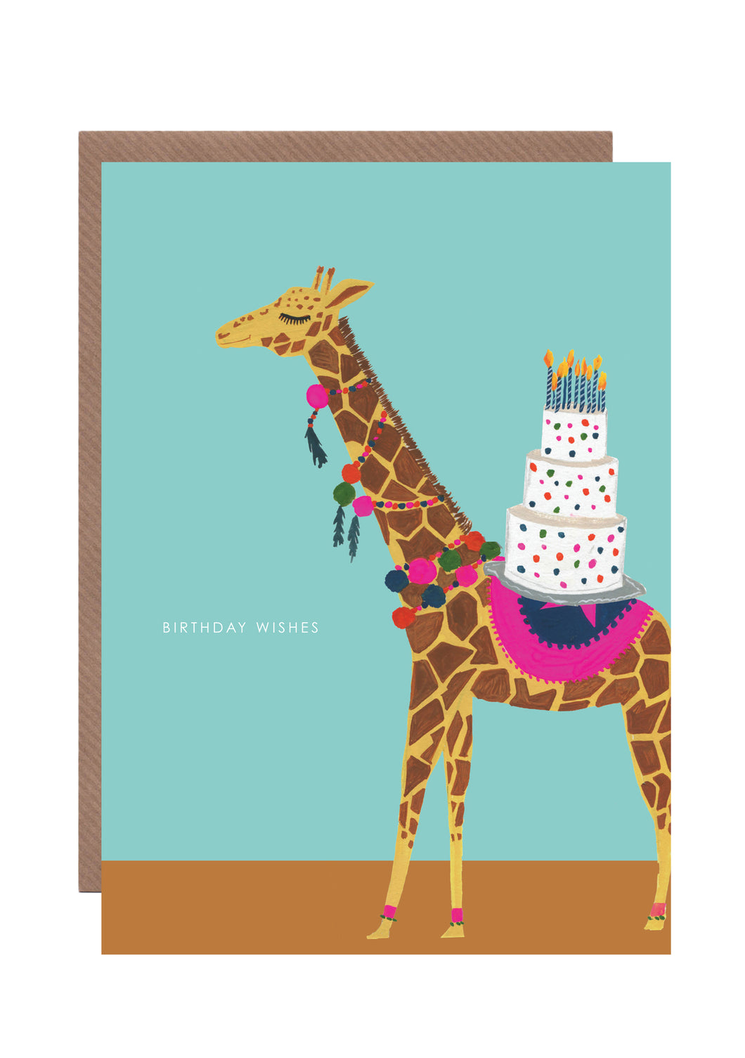 Giraffe Pompom and Cake Birthday Greetings Card
