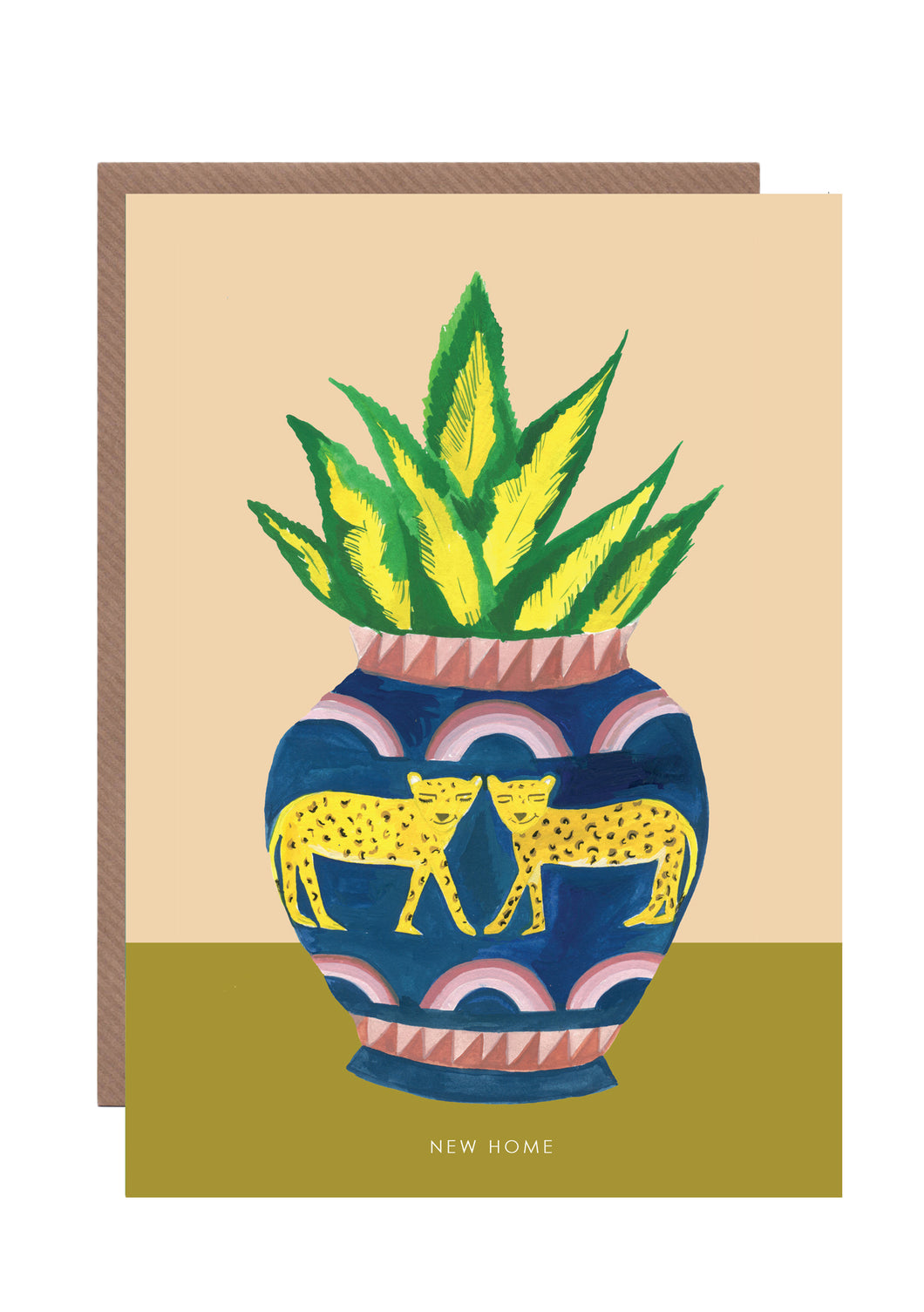 Leopard Plant Pot New Home greetings card