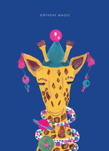 Load image into Gallery viewer, Magic Party Giraffe birthday card
