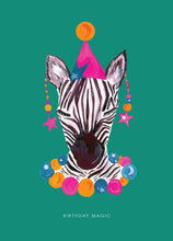 Load image into Gallery viewer, Magic Party Zebra birthday card
