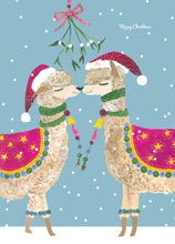 Load image into Gallery viewer, Llamas kissing under the mistletoe Christmas Card
