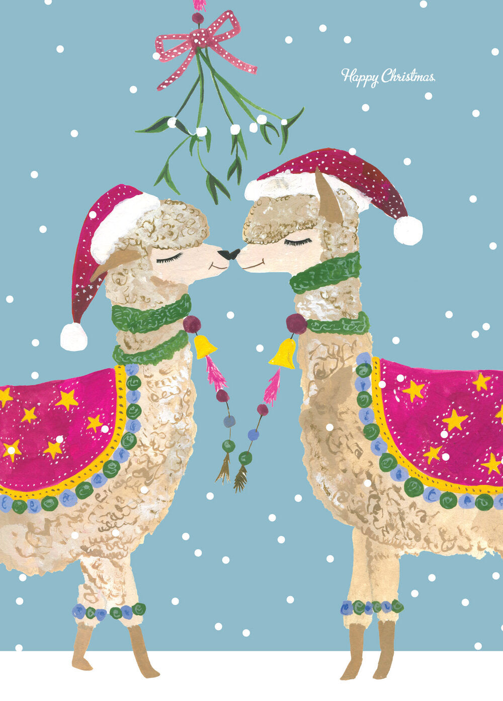 Llamas kissing under the mistletoe Christmas Card