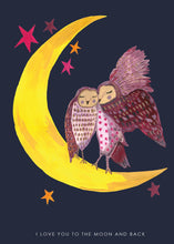 Load image into Gallery viewer, Owls on Moon Greetings Card
