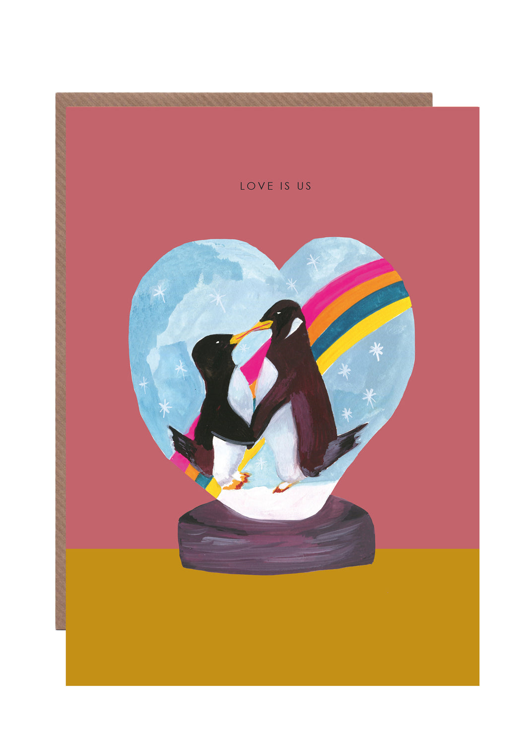 Penguin Rainbow Heart  Greetings Card