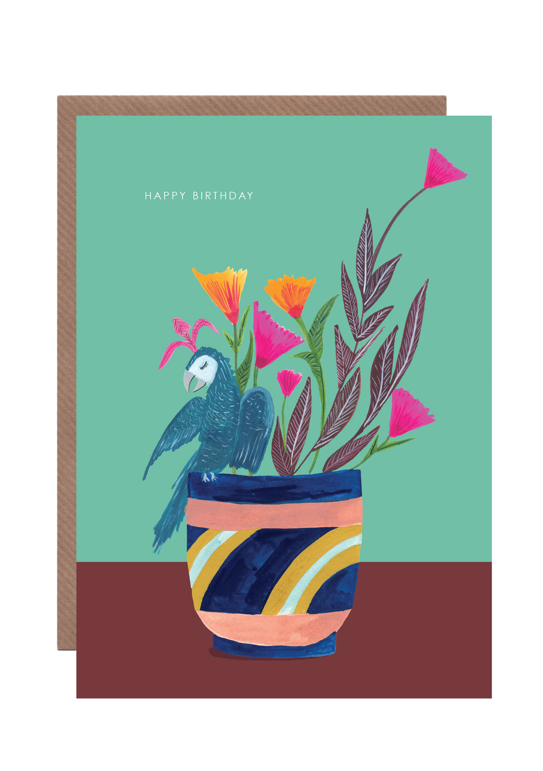 Parrot Vibrant Plant Pot Birthday Greetings Card