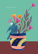 Load image into Gallery viewer, Parrot Vibrant Plant Pot Birthday Greetings Card

