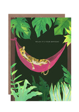 Load image into Gallery viewer, Tiger In Hammock birthday card
