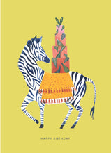 Load image into Gallery viewer, Zebra and Present Tower Birthday Greetings Card

