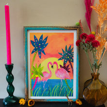 Load image into Gallery viewer, Sunset Flamingos A3 Art Print

