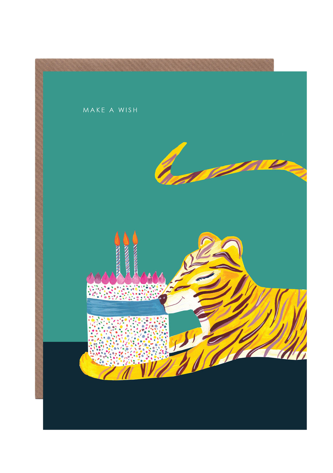 Tiger with Cake Birthday Greetings Card